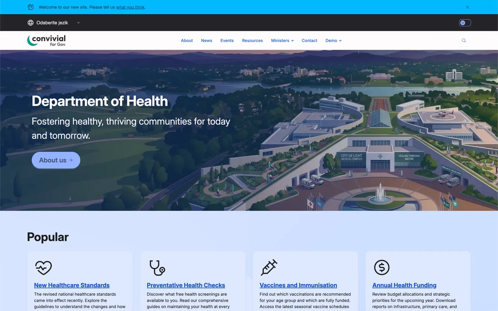 Convivial for Gov demo site home page